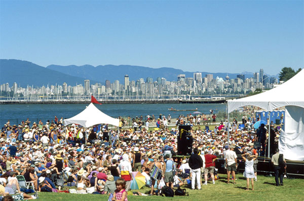 A view over the crowd at the Vancouver Folk Music Festival on Jericho Beach