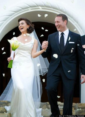 Nazanin Afshin-Jam MacKay and Peter MacKay emerge from the church