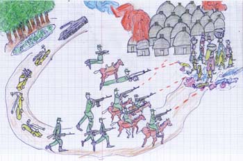 Drawing by a Sudanese Child of the atrocities in Darfur